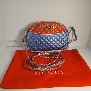 Gucci Small Metallic Trapuntata Crossbody Purse Bag - Red - Blue
